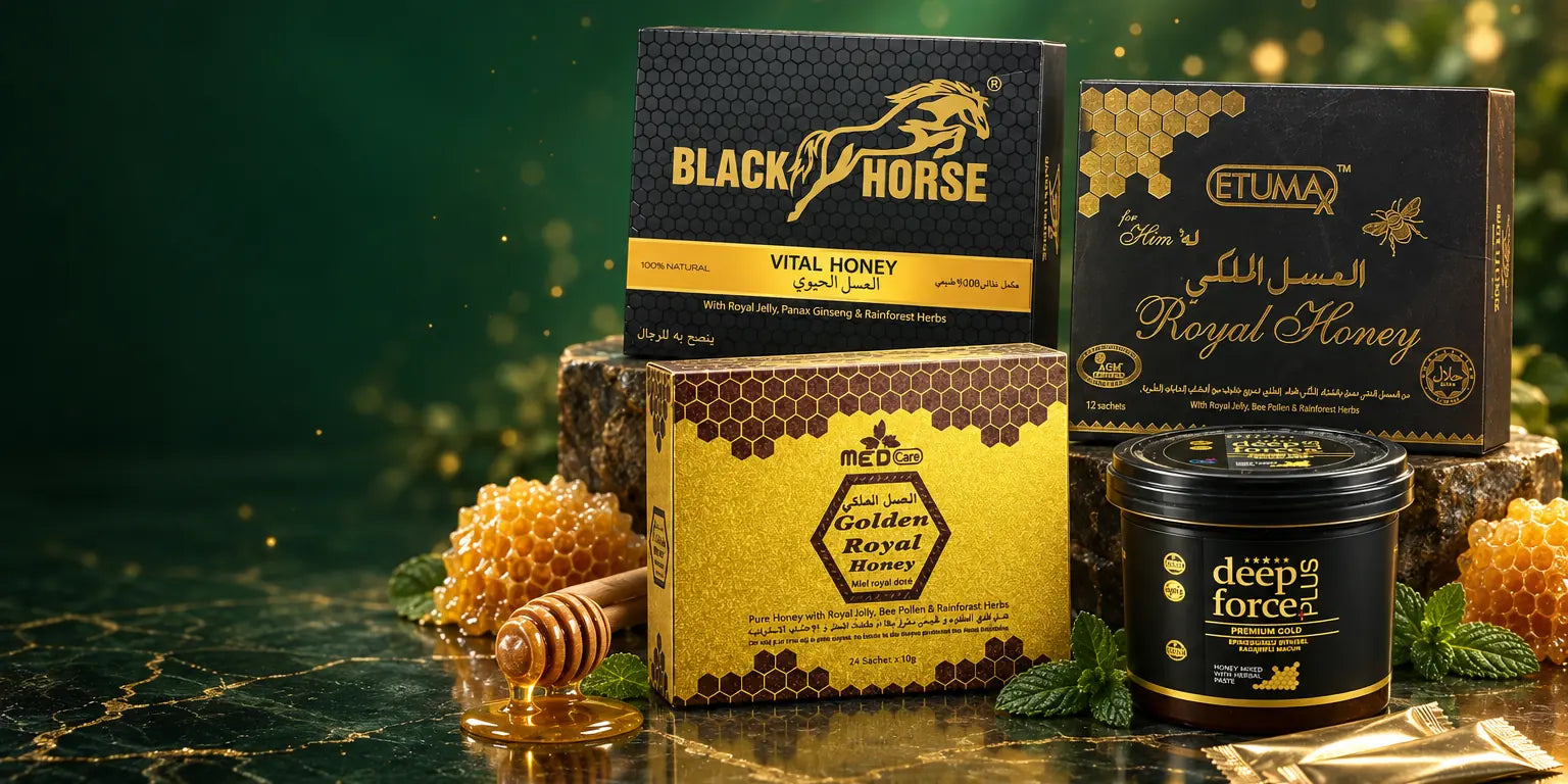BLACK HORSE, ETUMAX, Golden Royal Honey and Deep Force Plus premium honey products