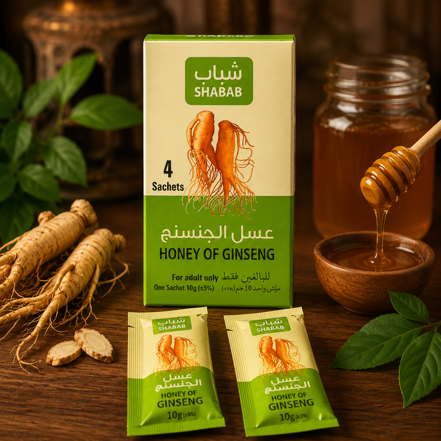 Original Shabab Honey of Ginseng 4 Sachets (10g Each) | Imported from Kuwait | Premium Ginseng Honey